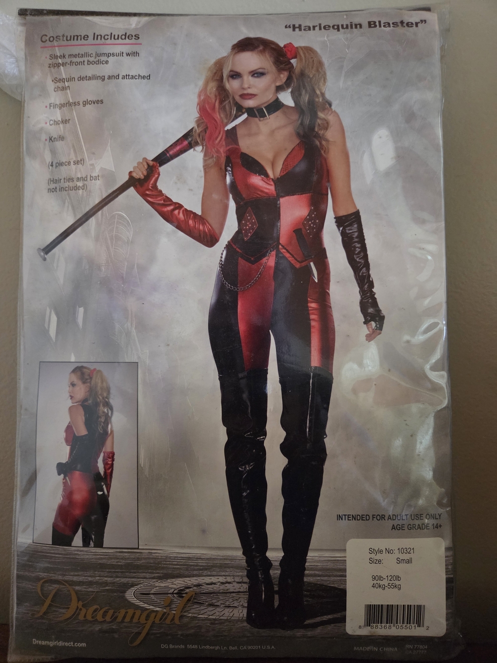 Dreamgirl Red and Black Harlequin Jumpsuit Costume
